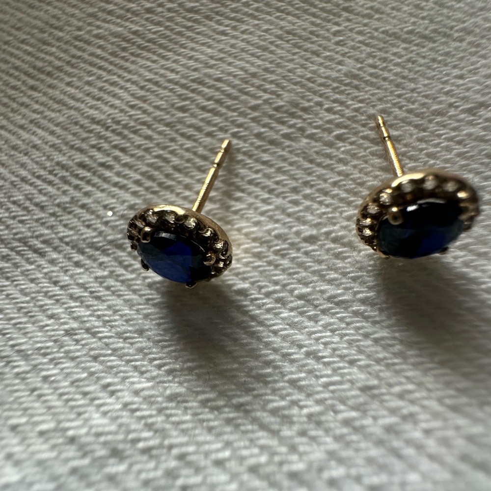 10K sapphire diamond  Earrings - Picture 7 of 11
